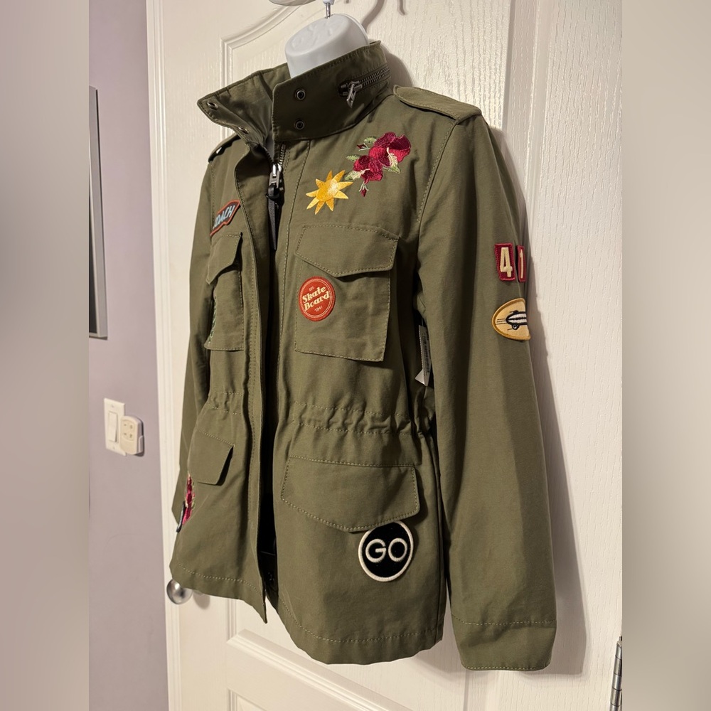 Coach M65 Utility Jacket Embroidered Patch Army Green Medium
